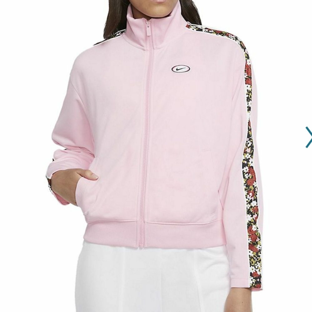 Nike Full Zip Jacket Pink With Floral On Sleeves